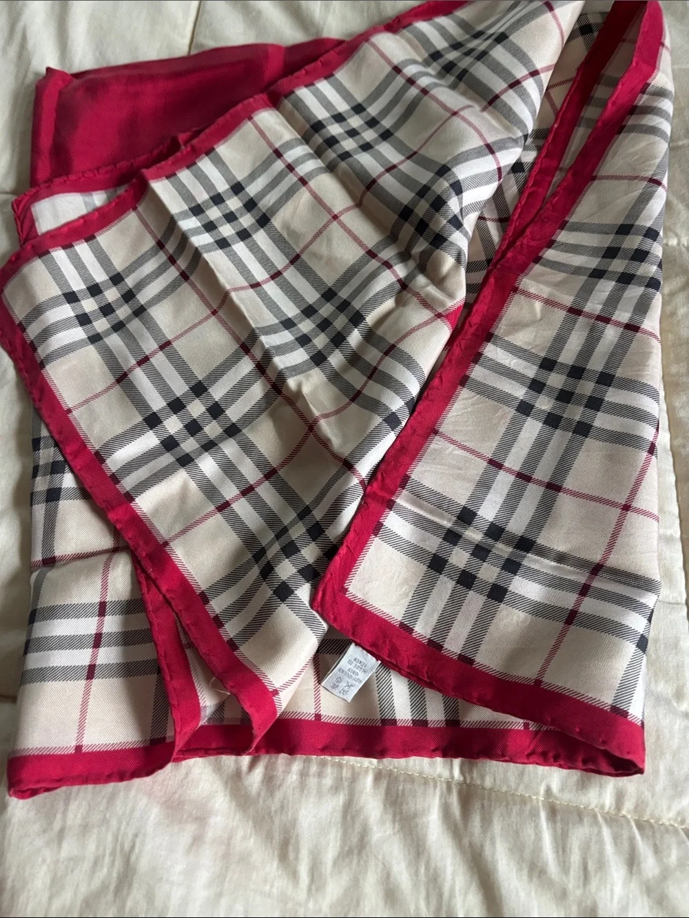 Burberry Silk Scarf in Red and Beige Check